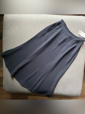 NWT Eileen Fisher Navy Blue Silk Blend Georgette Midi Skirt Medium Petite